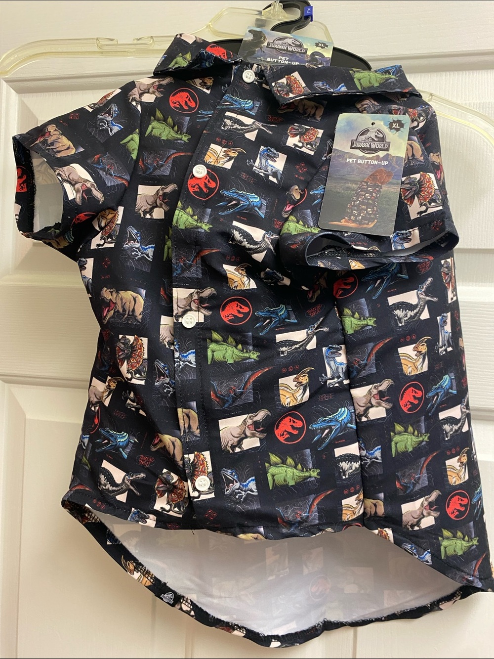 Jurassic World Pet ‘Button-up’ (Velcro) Shirt with Dinosaur Print - XL